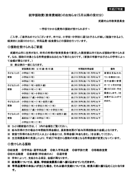 就学援助費（教育費補助）のお知らせ（5月以降の受付分