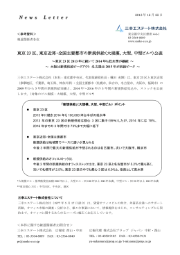 東京 23 区、東京近郊・全国主要都市の新規供給（大