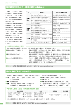 国民健康保険の加入・脱退手続きはお早めに 乳がん検診（集団