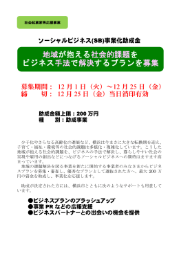 地域が抱える社会的課題を ビジネス手法で解決するプランを募集