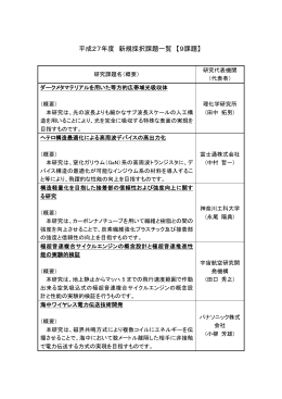 平成27年度 新規採択課題一覧 【9課題】