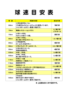 球 速 目 安 表