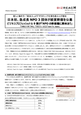 日本初、急成長 NPO 3 団体が経営幹部を公募 団体が経営幹部を公募