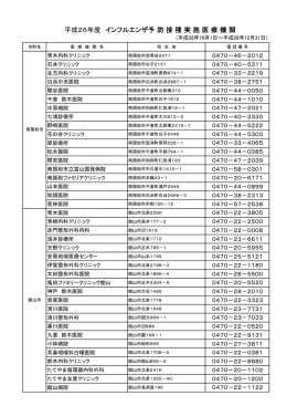 平成26年度 インフルエンザ予 防 接 種 実 施 医 療 機 関