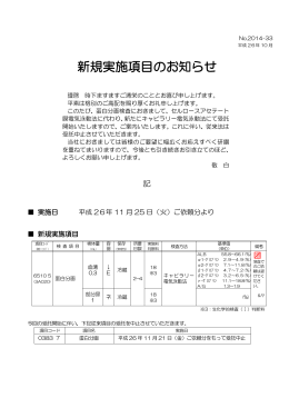 新規実施項目のお知らせ