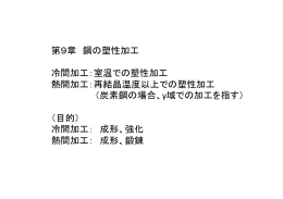 第9章 鋼の塑性加工 冷間加工：室温での塑性加工 熱間加工：再結晶