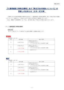 『三重県建設工事発注標準』及び『発注方法の取扱いについて』の 見直し