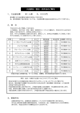1．大会参加費 2．宿 泊 3．昼食弁当 大会参加・宿泊・お弁当のご案内