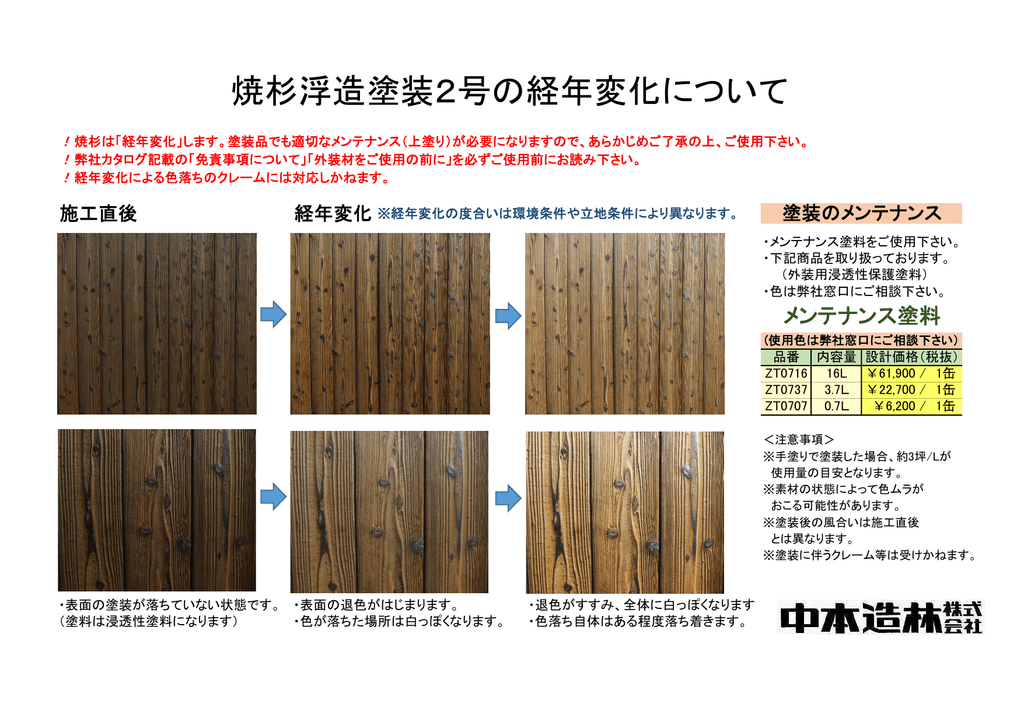 焼杉浮造塗装2号の経年変化について