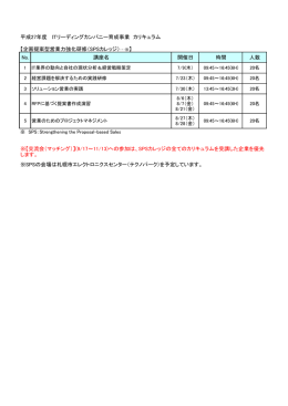 【企画提案型営業力強化研修（SPSカレッジ）・・・※】 No. 講座名 開催日