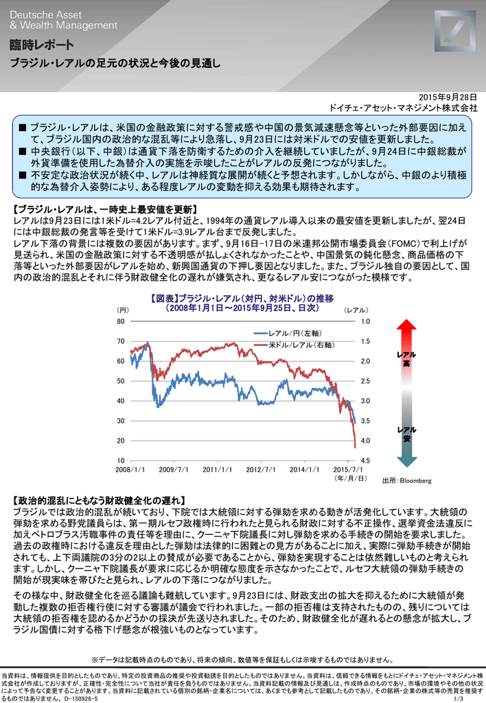 ブラジル レアルの足元の状況と今後の見通し