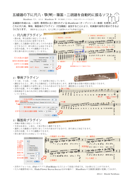 五線譜の下に尺八・箏(琴)・篠笛・二胡譜を自動的に振るソフト