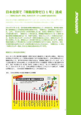 日本全国で「稼働原発ゼロ1年」達成