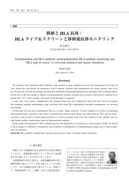移植と HLA 抗体： HLA タイプ＆スクリーンと移植後抗体