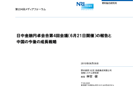 日中金融円卓会合第4回会議（6月21日開催）の報告と 中国の今後の成長戦略