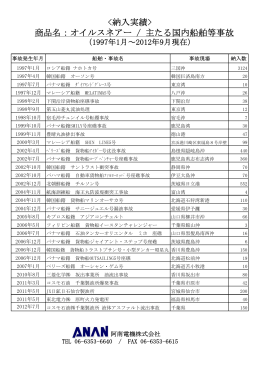 商品名：オイルスネアー / 主たる国内船舶等事故