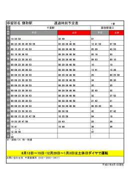 停留所名 通過時刻予定表 鎌取駅 8月13日～15日・12月29日～1月3日