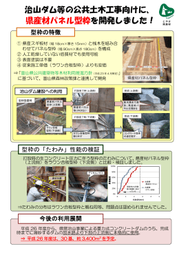 治山ダム等の公共土木工事向けに、 県産材パネル型枠を開発