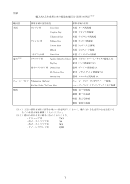 別添 輸入される生食用かきの採取水域区分（名称）の例示（注1）