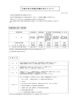 卒 業 生 等 の 各 種 証 明 書 の 発 行 に つ い て