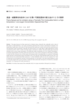 高温・減酸素対向流中における薄い可燃性固体の燃え