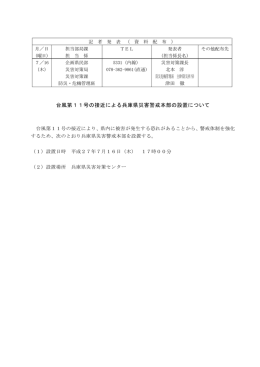 台風第11号の接近による兵庫県災害警戒本部の設置について