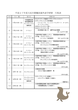 平成27年度大垣市教職員海外語学研修 行程表