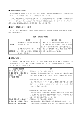 調査対象者の設定 配布・回収の方法、期間 設問の考え方