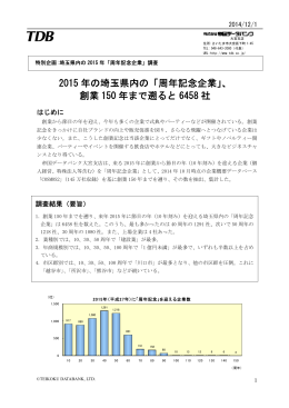 2015 年の埼玉県内の「周年記念企業」、 創業 150 年まで遡ると 6458 社
