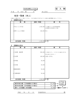 収支一覧表（本人） 記 入 例