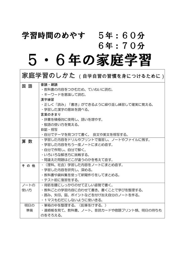 5 6年の家庭学習