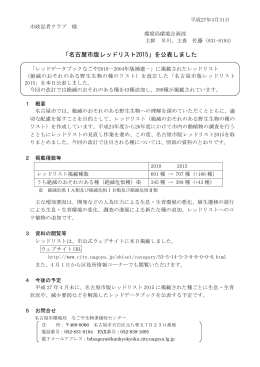 「名古屋市版レッドリスト2015」を公表しました (PDF形式, 397.83KB)