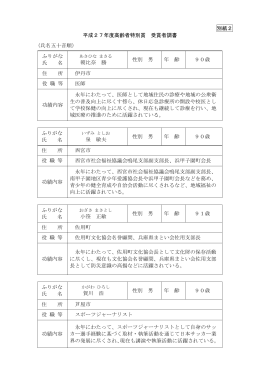別紙2 平成27年度高齢者特別賞 受賞者調書 （氏名五十音順
