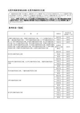 北見市高齢者福祉会館・北見市高齢者文化館 【利用料金一覧表】