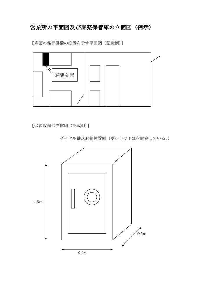 営業所の平面図及び麻薬保管庫の立体図