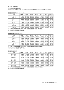 【レンタル料金一覧】 型式別の月額料金表です。 表記されている期間以外