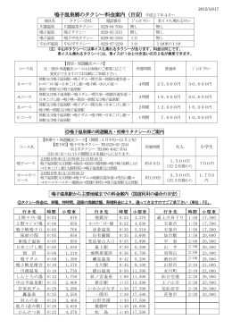 鳴子温泉郷のタクシー料金案内（目安）平成27年4月