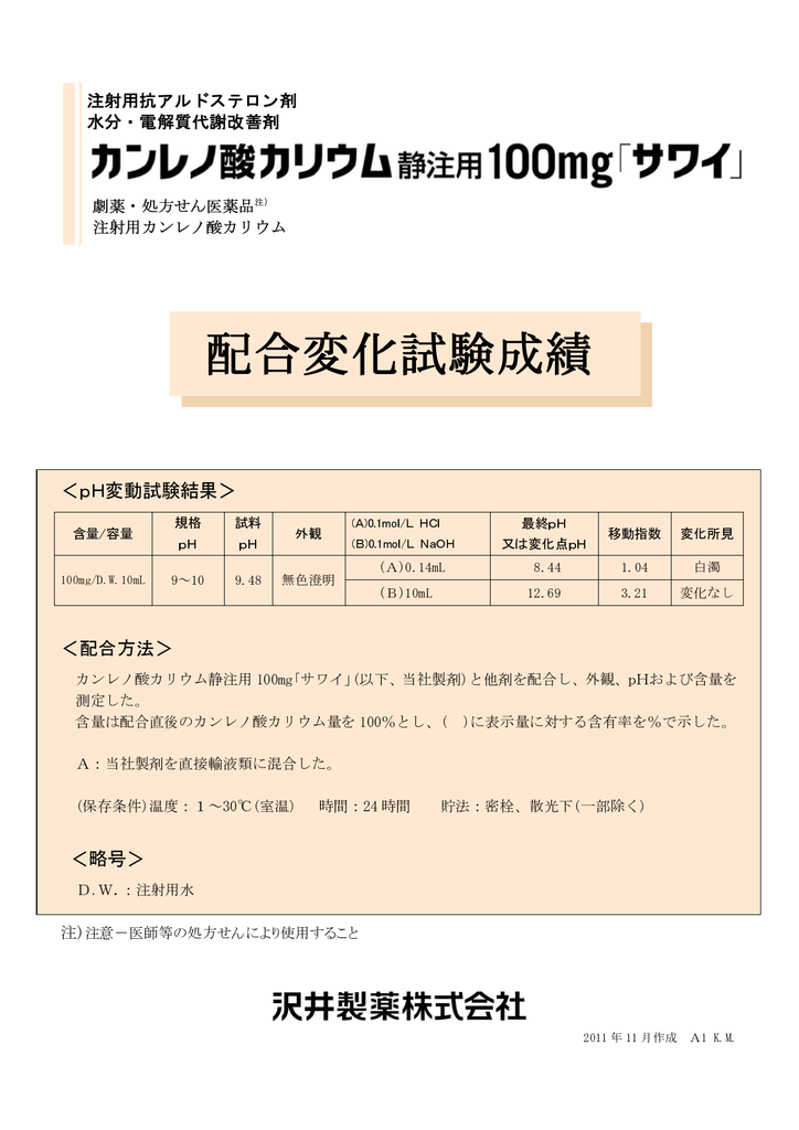配合変化試験成績