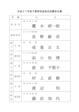 鷹 木 研一郎 長 野 敏 彦 成 重 正 丈 浜 口 恒 博 波 田 千賀子 村 上 直