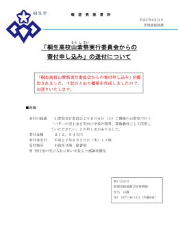「桐生高校山 紫 祭 実行委員会からの 寄付申し込み」の送付