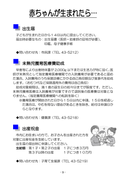 出生届 未熟児養育医療費助成 出産祝金