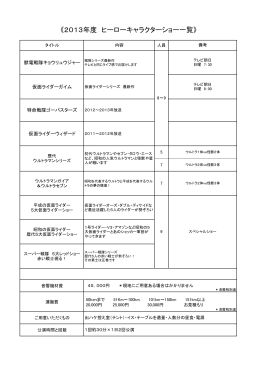 《2013年度 ヒーローキャラクターショー一覧》