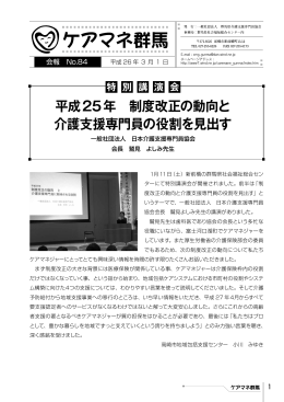 平成25年 制度改正の動向と 介護支援専門員の役割を見出す