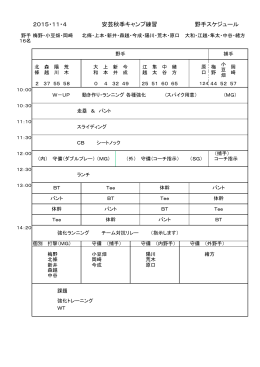 2015・11・4 安芸秋季キャンプ練習 野手スケジュール