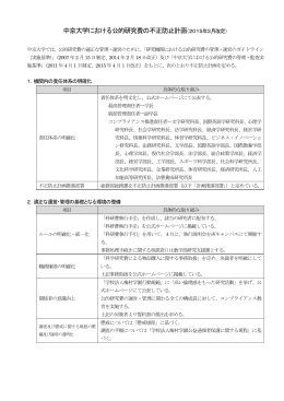 中京大学における公的研究費の不正防止計画（2015年3月改定）