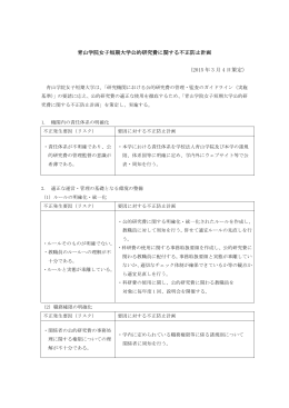 青山学院女子短期大学公的研究費に関する不正防止計画 （2015 年 3