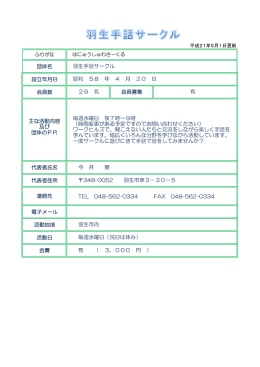 団体名 設立年月日 羽生手話サークル 昭和 58 年 4 月 20 日 会員数 29