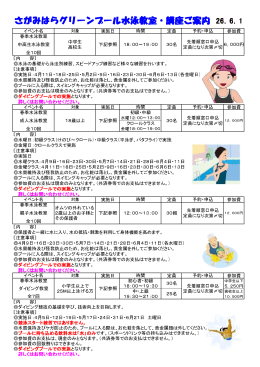 さがみはらグリーンプール水泳教室・講座ご案内 26．6．1