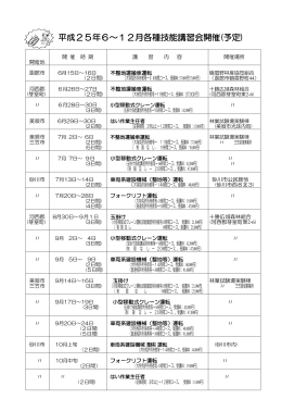 平成25年6～12月各種技能講習会開催(予定)