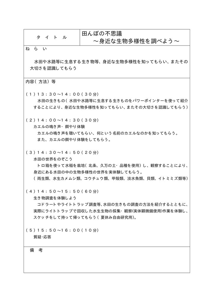 田んぼの不思議 身近な生物多様性を調べよう